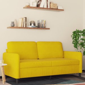 vidaXL Sofa 2-osobowa, żółta, 140 cm, tapicerowana aksamitem 1