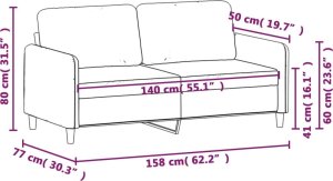 vidaXL Sofa 2-osobowa, żółta, 140 cm, tapicerowana aksamitem 9