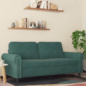 vidaXL Sofa 2-osobowa, ciemnozielona, 140 cm, tapicerowana aksamitem 1