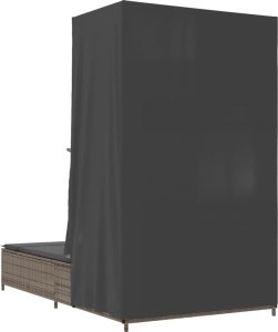 vidaXL Podwójna leżanka z daszkiem i zasłonami, szary polirattan 6