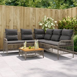 vidaXL VidaXL 2 Piece Patio Sofa Set with Cushions Gray Poly Rattan 1