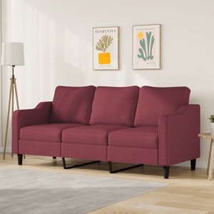 vidaXL Sofa 3-osobowa, winna czerwień, 180 cm,tapicerowana tkaniną 1