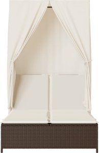 vidaXL Podwójna leżanka z daszkiem i zasłonami, brązowy polirattan 4