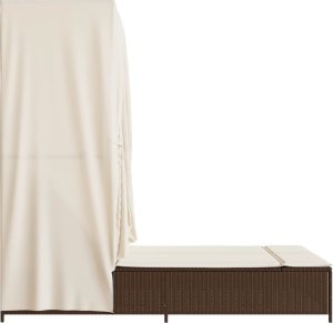 vidaXL Podwójna leżanka z daszkiem i zasłonami, brązowy polirattan 5