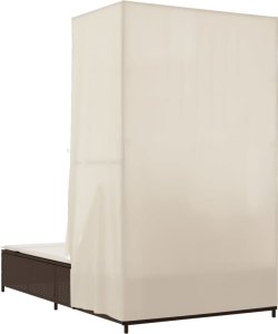 vidaXL Podwójna leżanka z daszkiem i zasłonami, brązowy polirattan 6