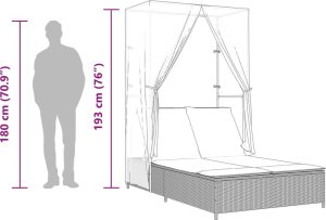 vidaXL Podwójna leżanka z daszkiem i zasłonami, brązowy polirattan 10