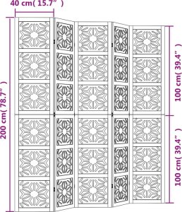 vidaXL Parawan pokojowy, 5-panelowy, brązowo-czarny, lita paulownia 8