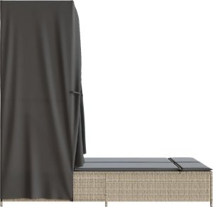 vidaXL Podwójna leżanka z daszkiem i zasłonami, jasnoszary polirattan 5