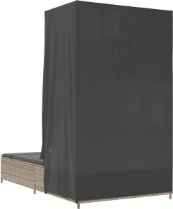 vidaXL Podwójna leżanka z daszkiem i zasłonami, jasnoszary polirattan 6