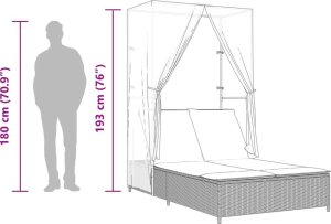 vidaXL Podwójna leżanka z daszkiem i zasłonami, jasnoszary polirattan 10