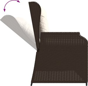 vidaXL Rozkładana ławka ogrodowa z poduszkami, brązowa, polirattan 7