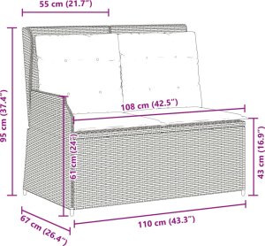 vidaXL Rozkładana ławka ogrodowa z poduszkami, brązowa, polirattan 9