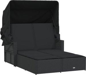 vidaXL vidaXL Podwójna leżanka z zadaszeniem i poduszkami, czarna, polirattan 2