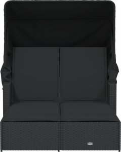 vidaXL vidaXL Podwójna leżanka z zadaszeniem i poduszkami, czarna, polirattan 4
