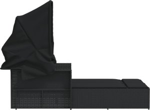 vidaXL vidaXL Podwójna leżanka z zadaszeniem i poduszkami, czarna, polirattan 5