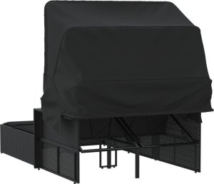 vidaXL vidaXL Podwójna leżanka z zadaszeniem i poduszkami, czarna, polirattan 6