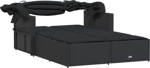 vidaXL vidaXL Podwójna leżanka z zadaszeniem i poduszkami, czarna, polirattan 7