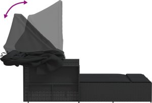 vidaXL vidaXL Podwójna leżanka z zadaszeniem i poduszkami, czarna, polirattan 9