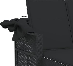 vidaXL vidaXL Podwójna leżanka z zadaszeniem i poduszkami, czarna, polirattan 10