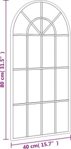 vidaXL Lustro ścienne, czarne, 40x80 cm, zakończone łukiem, żelazo 7