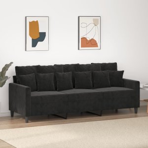 vidaXL vidaXL Sofa 3-osobowa, czarny, 180 cm, tapicerowana aksamitem 1