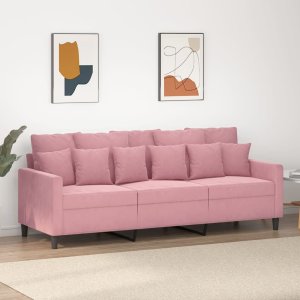 vidaXL vidaXL Sofa 3-osobowa, różowa, 180 cm, obita aksamitem 1