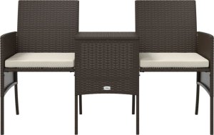 vidaXL 2-os. sofa ogrodowa ze stolikiem i stołkami, brąz, polirattan 4