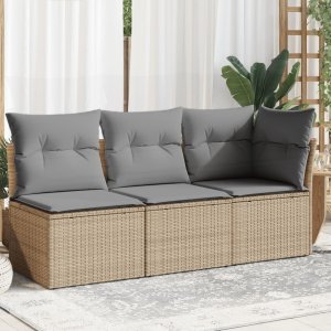 vidaXL vidaXL Sofa ogrodowa z poduszkami, 3-osobowa, beż, polirattan 1