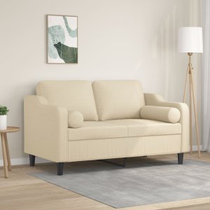 vidaXL 2-osobowa sofa z poduszkami, kremowa, 120 cm, tkanina 1