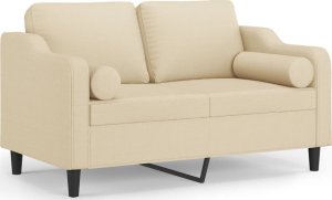 vidaXL 2-osobowa sofa z poduszkami, kremowa, 120 cm, tkanina 2