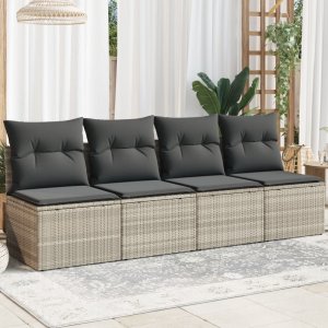 vidaXL vidaXL Sofa ogrodowa z poduszkami, 4-osobowa, jasnoszara, polirattan 1