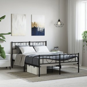 vidaXL VidaXL Metal Bed Frame with Headboard and Footboard Black 59.1"x78.7" 1