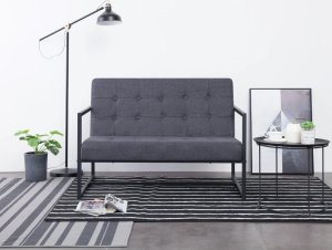 vidaXL VidaXL 2-Seater Sofa with Armrests Dark Gray Steel and Fabric 1