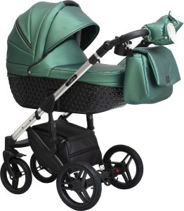 Wózek Baby Merc Wózek  Euforia Premium wielofunkcyjny Paradise Baby 4w1 zielono czarny modny 1