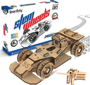 WOODEN CITY Smartivity Drewniane Mechaniczne Puzzle 3D - Wyścigówka Speedster 2