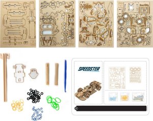 WOODEN CITY Smartivity Drewniane Mechaniczne Puzzle 3D - Wyścigówka Speedster 6