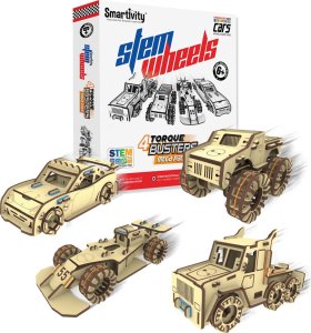WOODEN CITY Smartivity Drewniane Mechaniczne Puzzle 3D - Zestaw 4 Samochodów 2