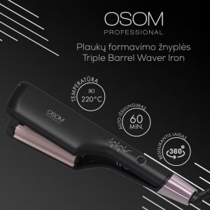 Dymo Osom Professional Triple Barrel Waver Iron plaukų formavimo žnyplės, 88 W, 140 – 220°C 2