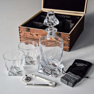 Glasmark Zestaw TWISTED do Whisky: Karafka + Dwie Szklanki + Kamienie + Szczypce + Skrzynia 5