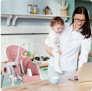 Ricokids Krzesełko do karmienia ze stolikiem Nukido Belo różowe + pałąk z zabawkami 12