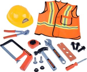 Woopie Duży Zestaw Budowlańca Majsterkowicza Narzędzia Odblaskowa Kamizelka Kask 3