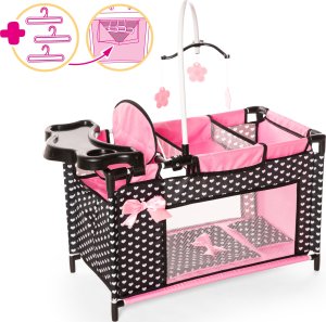 Bayer Bayer Łóżeczko dla lalki z akcesoriami czarne z różową kokardką 62660AA 2