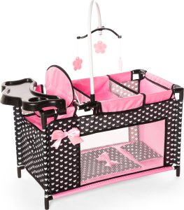 Bayer Bayer Łóżeczko dla lalki z akcesoriami czarne z różową kokardką 62660AA 4