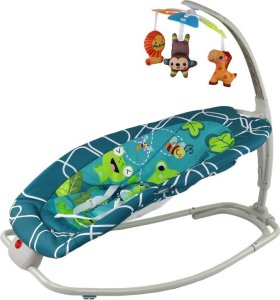 LeanToys Leżaczek Bujaczek 2w1 Dziecięcy Bujak Fotelik Dźwięki Wibracje Żabka 4
