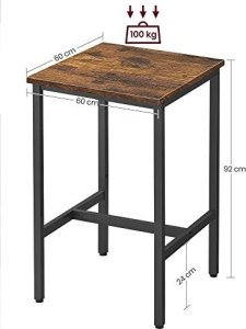 Vasagle Bar Śniadaniowy, Wysoki Kwadratowy Stół Barowy, Wytrzymała Stalowa Rama, 60 X 60 X 90 Cm, Łatwy Montaż, Do Salonu Kuchennego, St 4