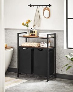 Kosz na pranie Vasagle Kosz Na Bieliznę, Kosz Na Pranie, Sortownik Na Pranie Z 2 Wysuwanymi I Wyjmowanymi Workami, 2 Półki Do Przechowywania, Pojemność 2