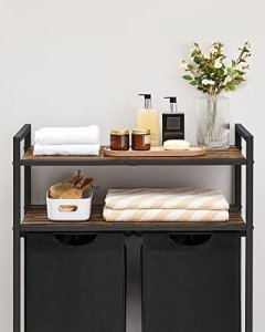 Kosz na pranie Vasagle Kosz Na Bieliznę, Kosz Na Pranie, Sortownik Na Pranie Z 2 Wysuwanymi I Wyjmowanymi Workami, 2 Półki Do Przechowywania, Pojemność 3