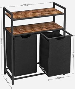 Kosz na pranie Vasagle Kosz Na Bieliznę, Kosz Na Pranie, Sortownik Na Pranie Z 2 Wysuwanymi I Wyjmowanymi Workami, 2 Półki Do Przechowywania, Pojemność 4