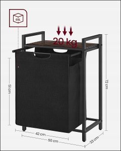 Kosz na pranie Vasagle Kosz Na Pranie, Kosz Na Pranie, Wysuwana I Wyjmowana Torba Na Pranie, Półka, Metalowa Rama, 65 L, 50 X 33 X 72 Cm, Rustykalny Br 12