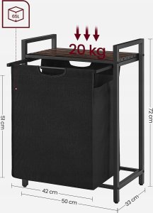 Kosz na pranie Vasagle Kosz Na Pranie, Kosz Na Pranie, Wysuwana I Wyjmowana Torba Na Pranie, Półka, Metalowa Rama, 65 L, 50 X 33 X 72 Cm, Rustykalny Br 16